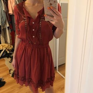 Tularosa Embroidered Cutwork Maroon Dress